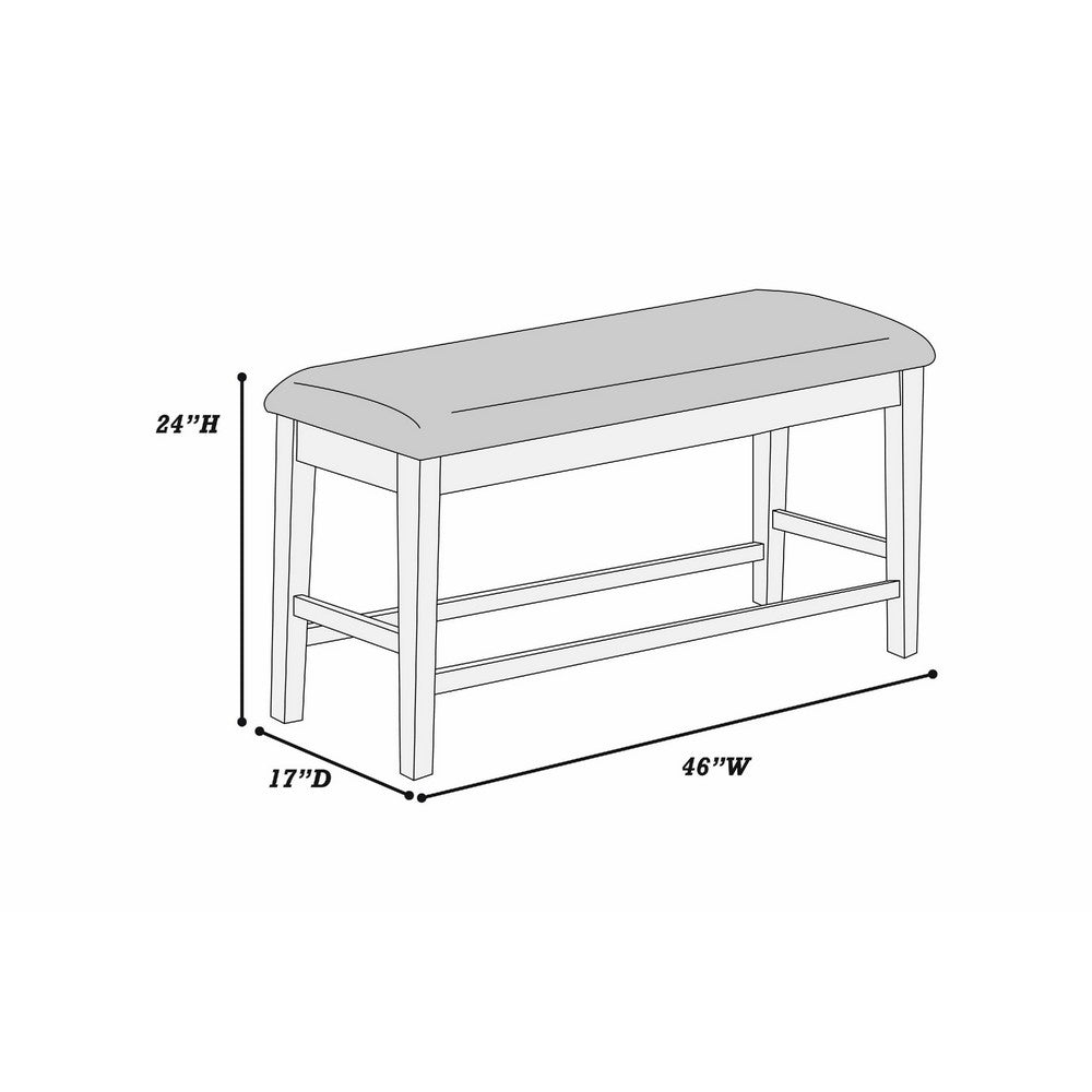Counter Hight Dining Bench, White Fabric, Walnut Brown Wood, 46 Inch Seat - BM341033