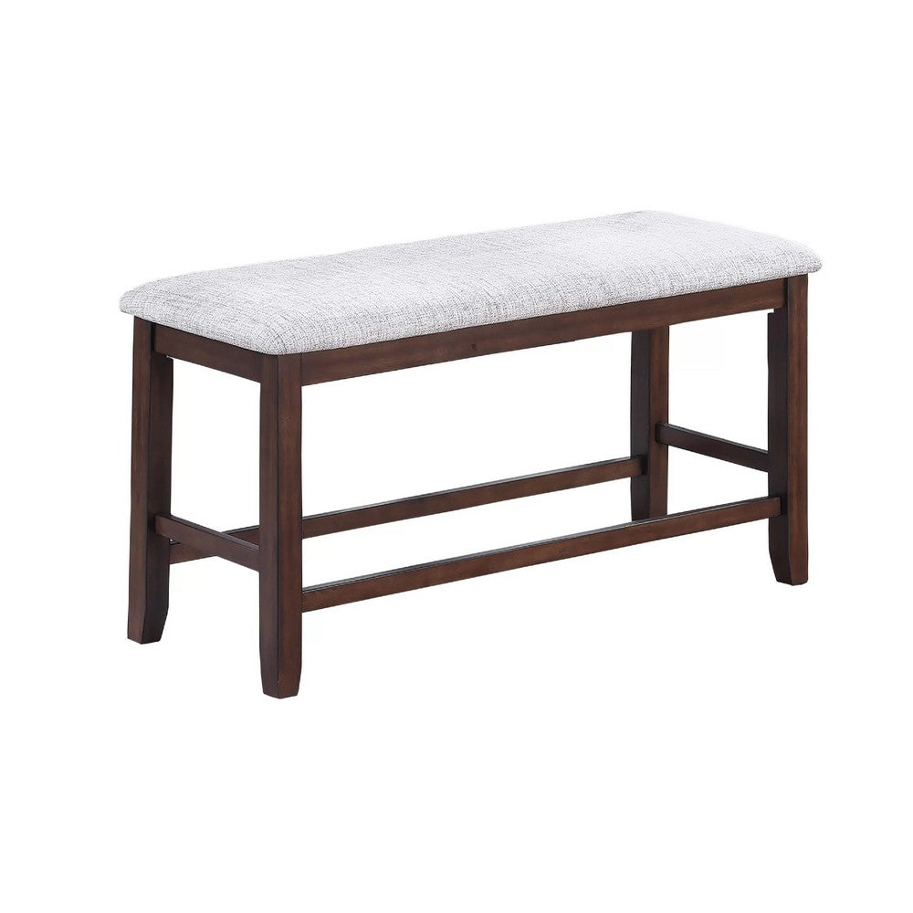 Counter Hight Dining Bench, White Fabric, Walnut Brown Wood, 46 Inch Seat - BM341033