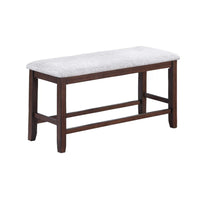 Counter Hight Dining Bench, White Fabric, Walnut Brown Wood, 46 Inch Seat - BM341033