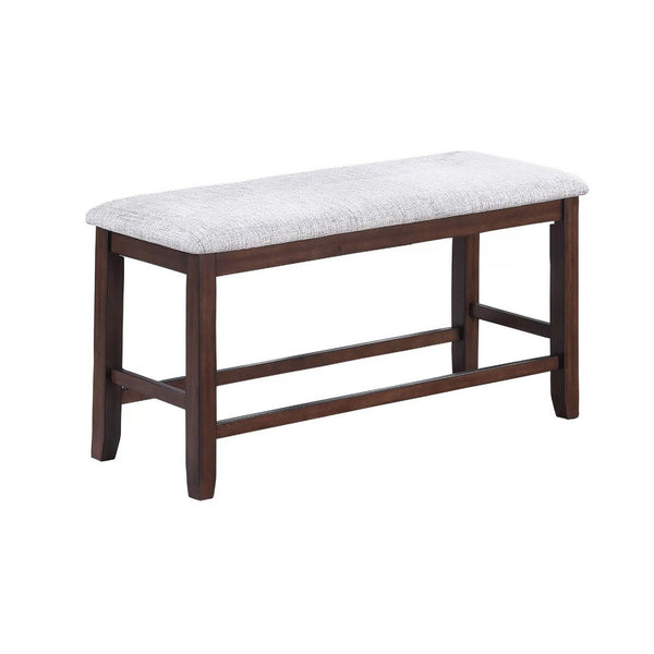 Counter Hight Dining Bench, White Fabric, Walnut Brown Wood, 46 Inch Seat - BM341033