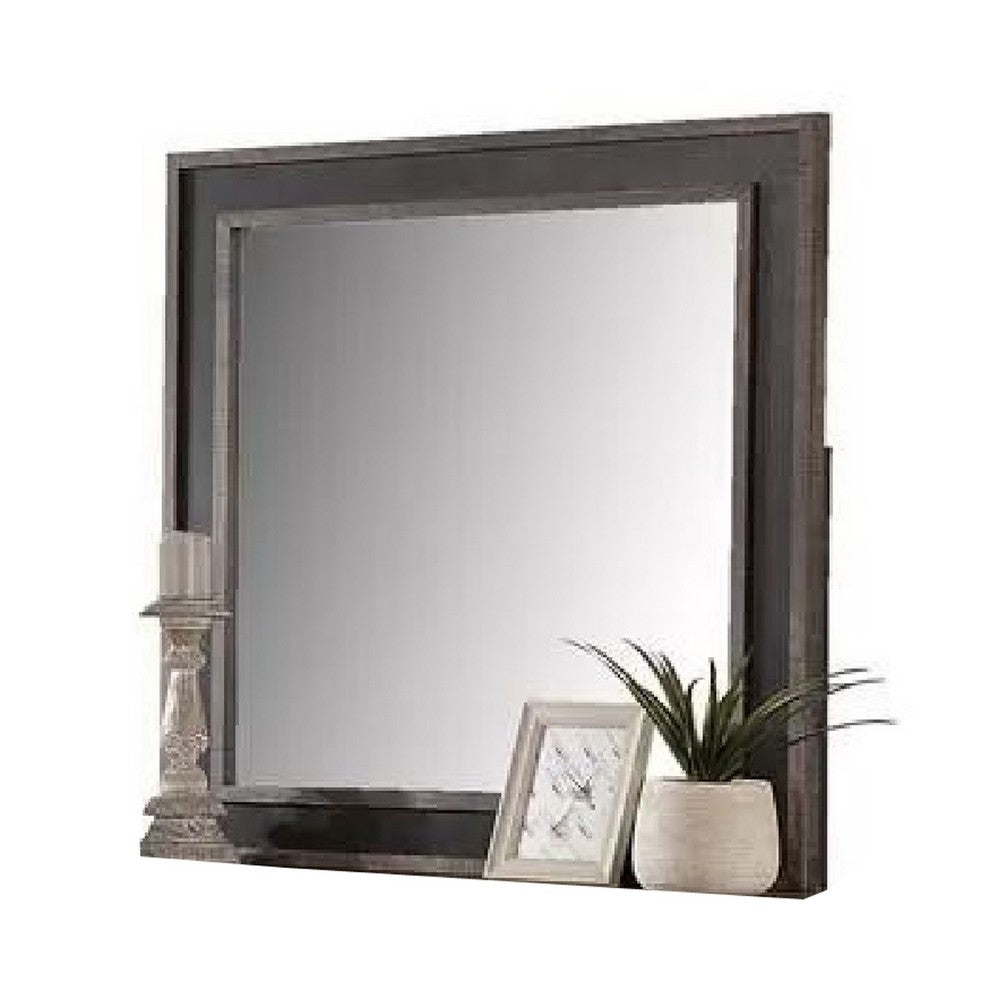 Dresser Mirror, Rustic Brown and Charcoal Gray Wood Frame, 36 Inch - BM341034