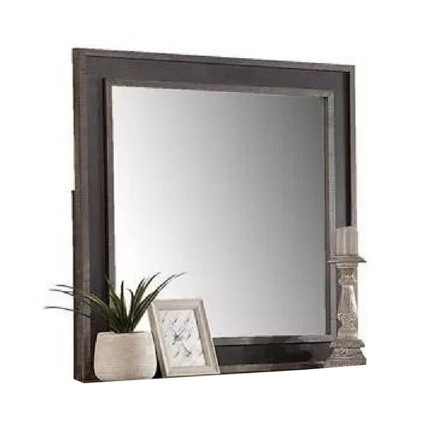 Dresser Mirror, Rustic Brown and Charcoal Gray Wood Frame, 36 Inch - BM341034