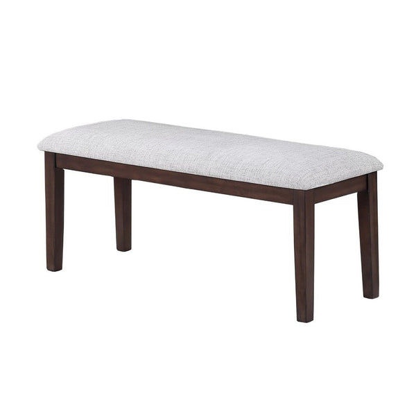 Dining Bench, White Fabric Walnut Brown Rubberwood, 46 Inch Foam Seat - BM341035