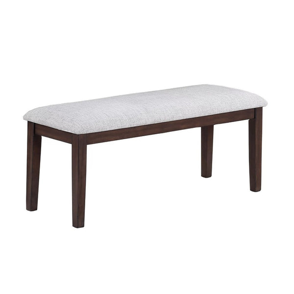 Dining Bench, White Fabric Walnut Brown Rubberwood, 46 Inch Foam Seat - BM341035