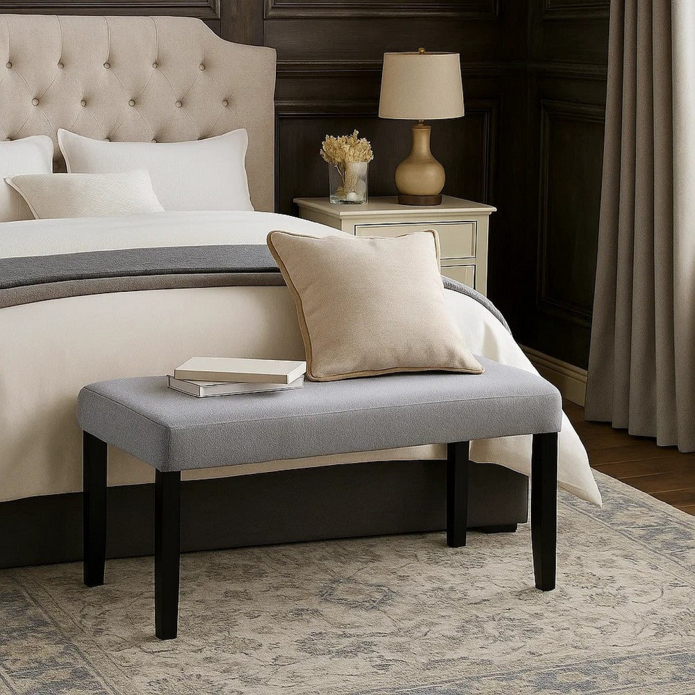 Arun Dining Bench, 41 Inch Charcoal Gray Fabric, Black Rubberwood - BM341036