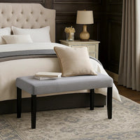 Arun Dining Bench, 41 Inch Charcoal Gray Fabric, Black Rubberwood - BM341036