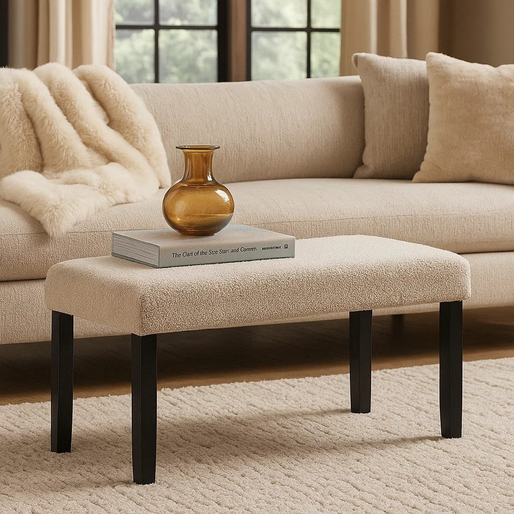 Arun Dining Bench, Beige Fabric, Black Rubberwood, 41 Inch Foam Seat - BM341037