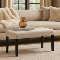 Arun Dining Bench, Beige Fabric, Black Rubberwood, 41 Inch Foam Seat - BM341037