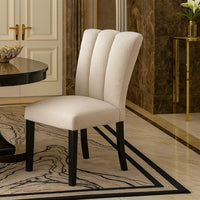 Dining Side Chair Set of 2, Foam Cushioned Beige Fabric, Black Wood - BM341038