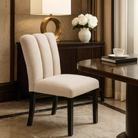 Dining Side Chair Set of 2, Foam Cushioned Beige Fabric, Black Wood - BM341038