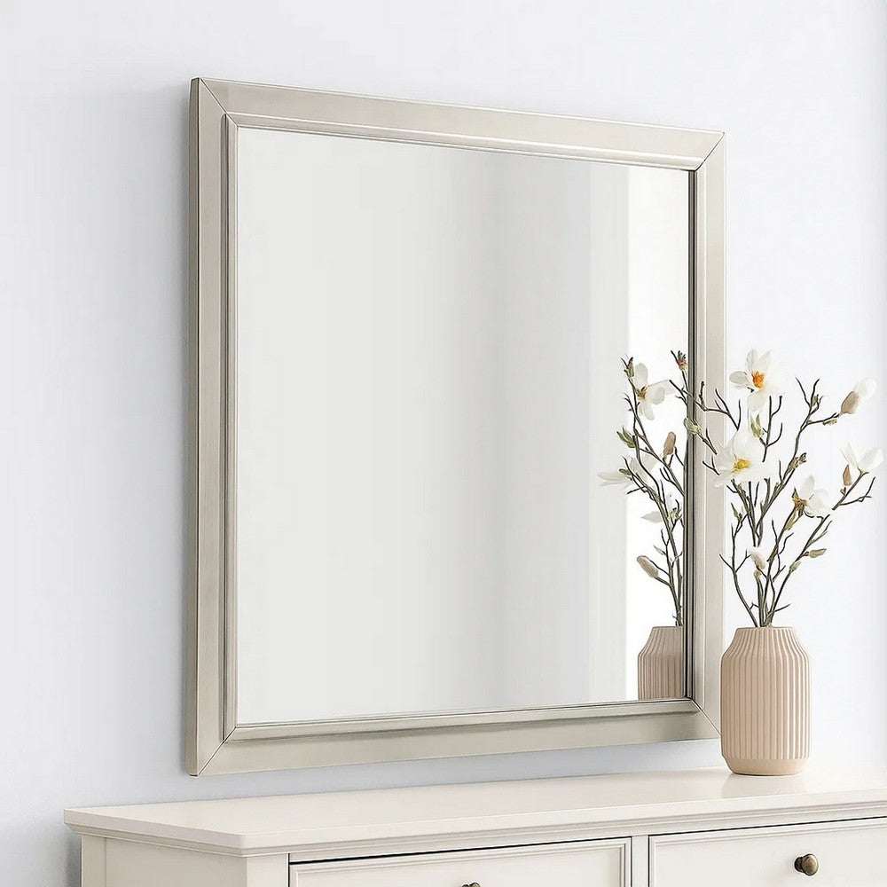 Dresser Mirror, Subtle Antique White Rubberwood, Square 40 Inch - BM341039