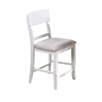 Keyan Counter Height Chair, Foam Gray Fabric Seat, Antique White Wood - BM341041