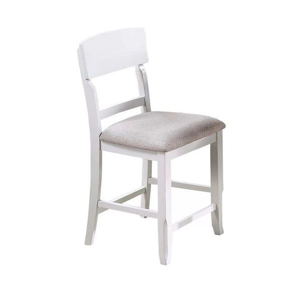 Keyan Counter Height Chair, Foam Gray Fabric Seat, Antique White Wood - BM341041