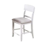 Keyan Counter Height Chair, Foam Gray Fabric Seat, Antique White Wood - BM341041