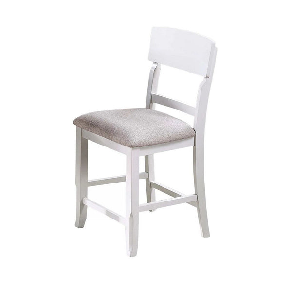 Keyan Counter Height Chair, Foam Gray Fabric Seat, Antique White Wood - BM341041