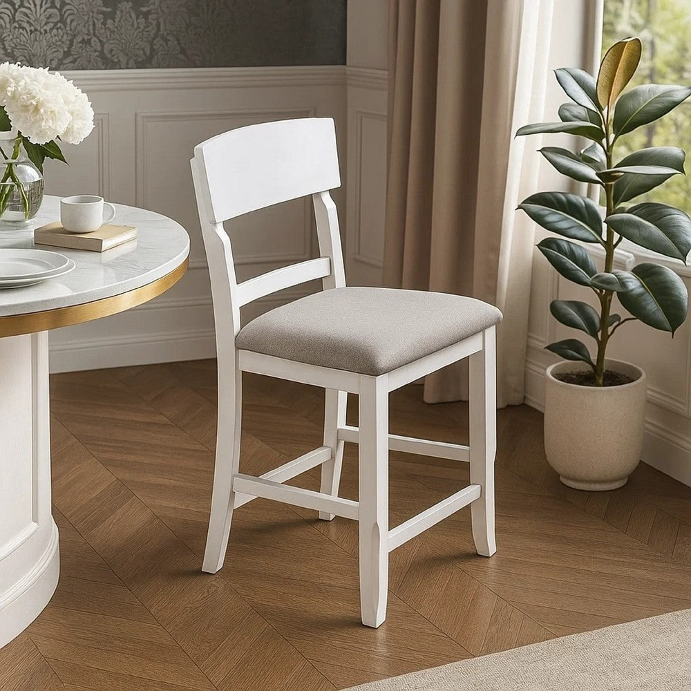 Keyan Counter Height Chair, Foam Gray Fabric Seat, Antique White Wood - BM341041