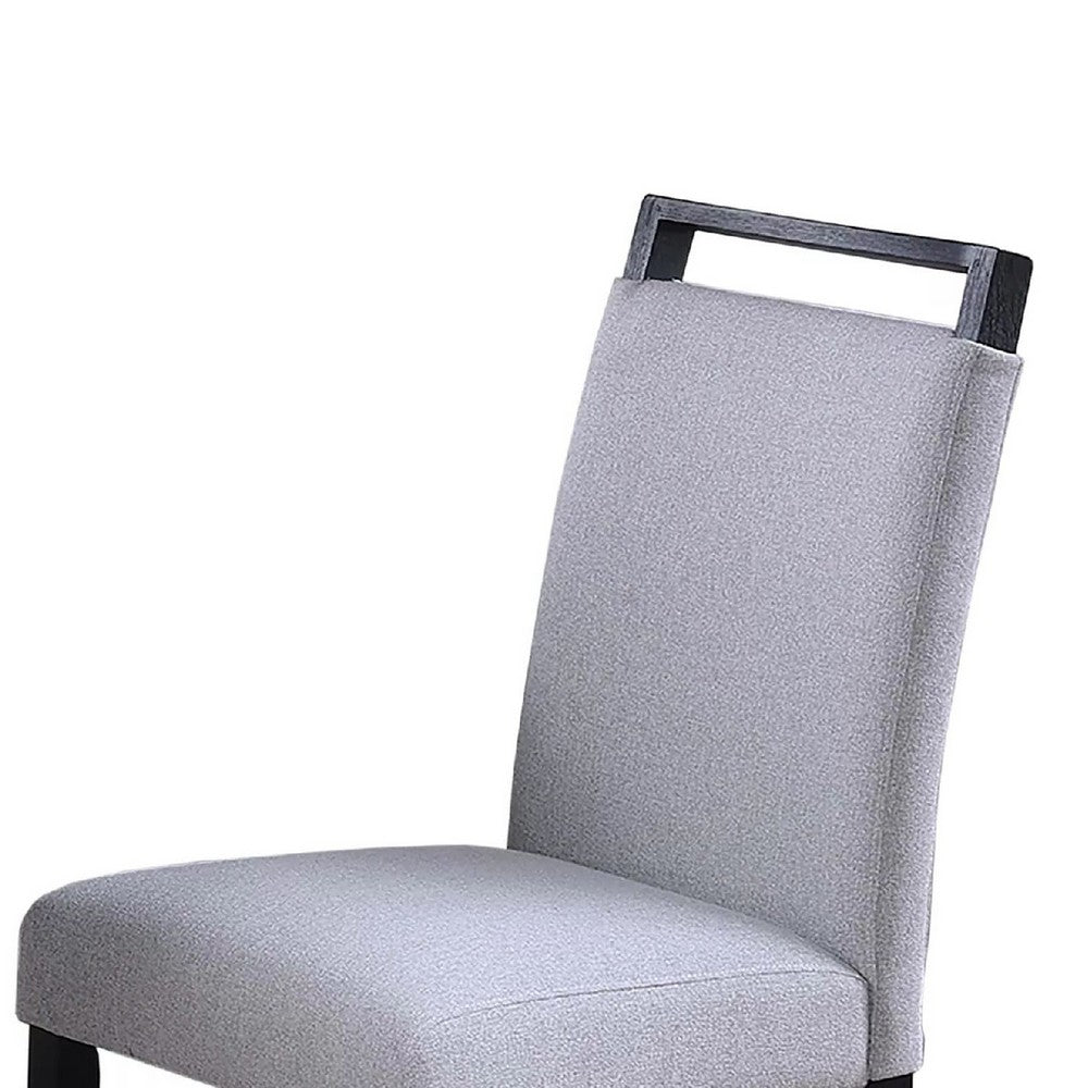 Dining Side Chair Set of 2, Charcoal Gray Fabric Foam Seat, Black Rubberwood - BM341042