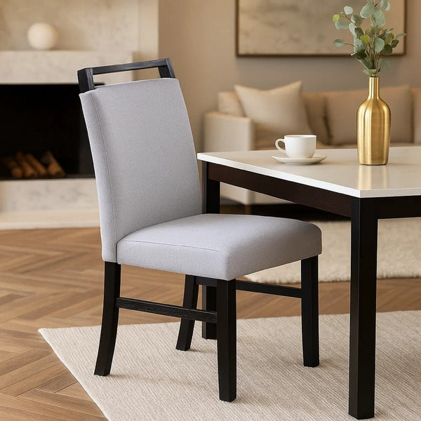 Dining Side Chair Set of 2, Charcoal Gray Fabric Foam Seat, Black Rubberwood - BM341042