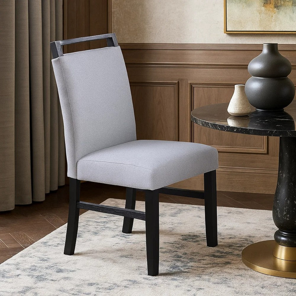 Dining Side Chair Set of 2, Charcoal Gray Fabric Foam Seat, Black Rubberwood - BM341042