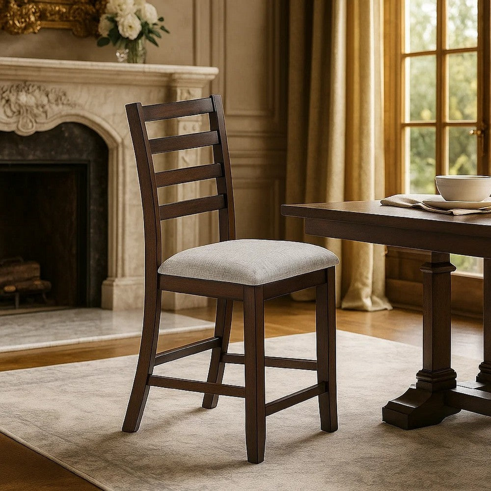 Rosanna Counter Height Chair, White Fabric Foam Seat, Walnut Brown Wood - BM341043