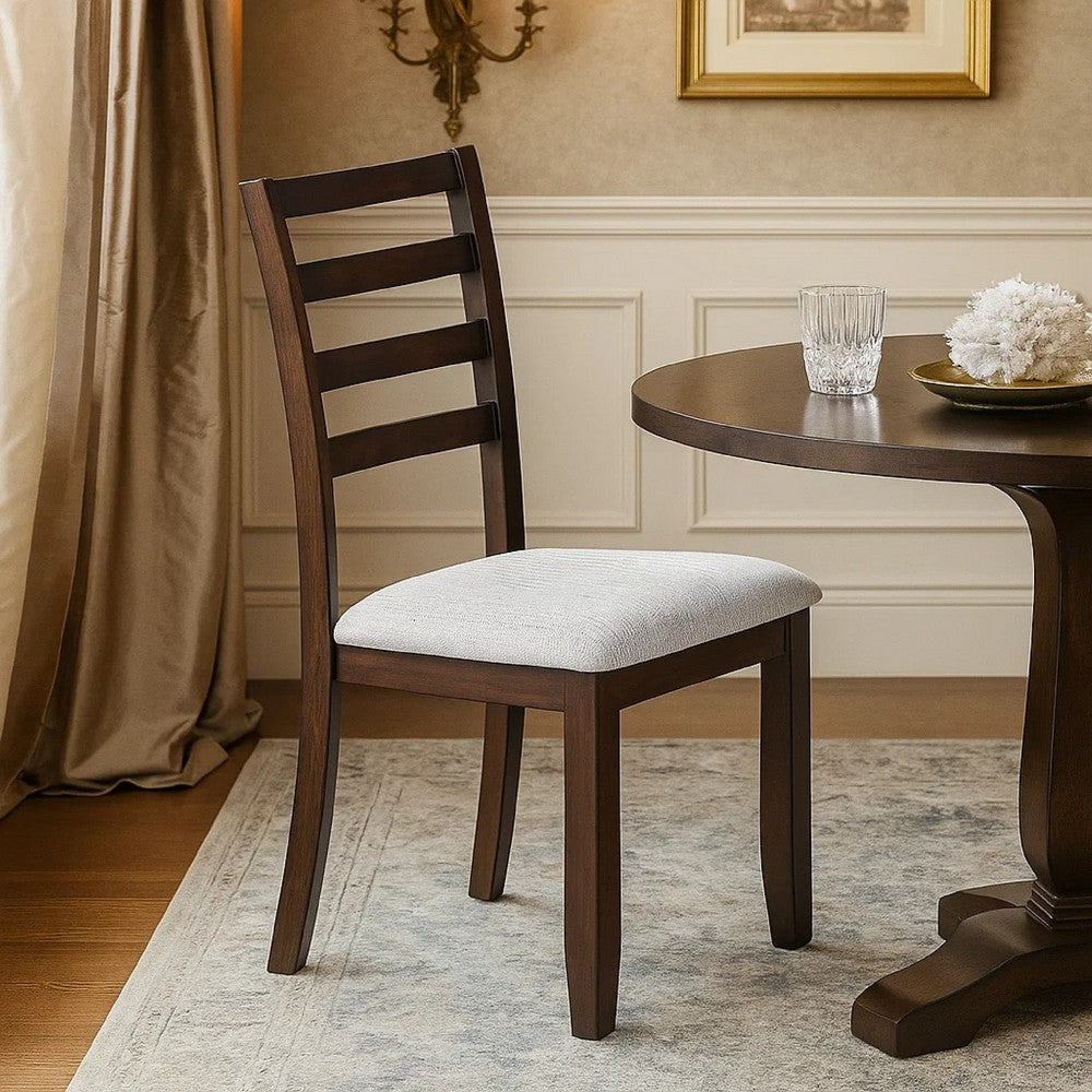 Rosanna Dining Chair, White Fabric Foam Seat, Walnut Brown Rubberwood - BM341044