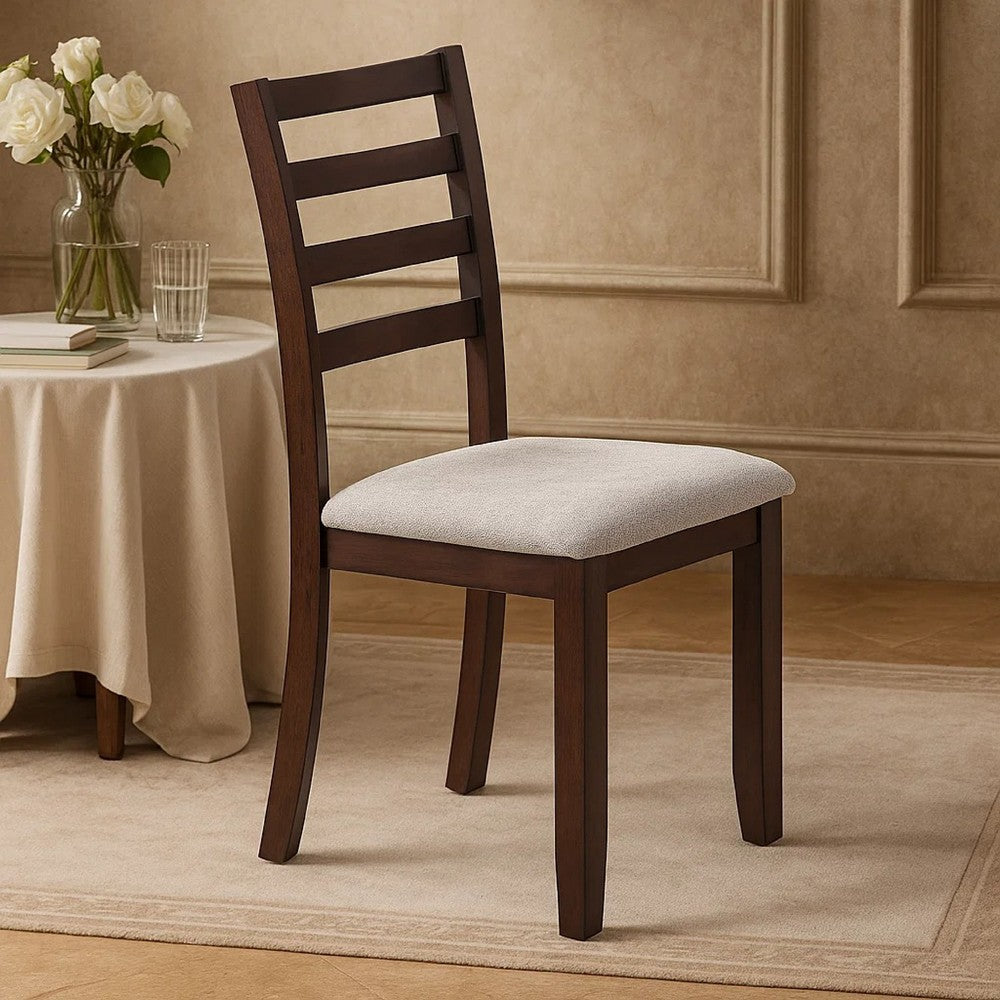Rosanna Dining Chair, White Fabric Foam Seat, Walnut Brown Rubberwood - BM341044