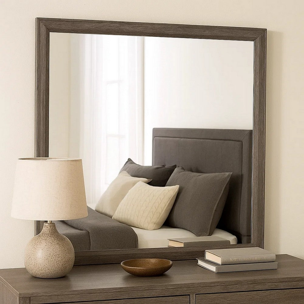 Dresser Mirror, Foil Gray Solid Wood, 35x39 Broad Frame Design - BM341045