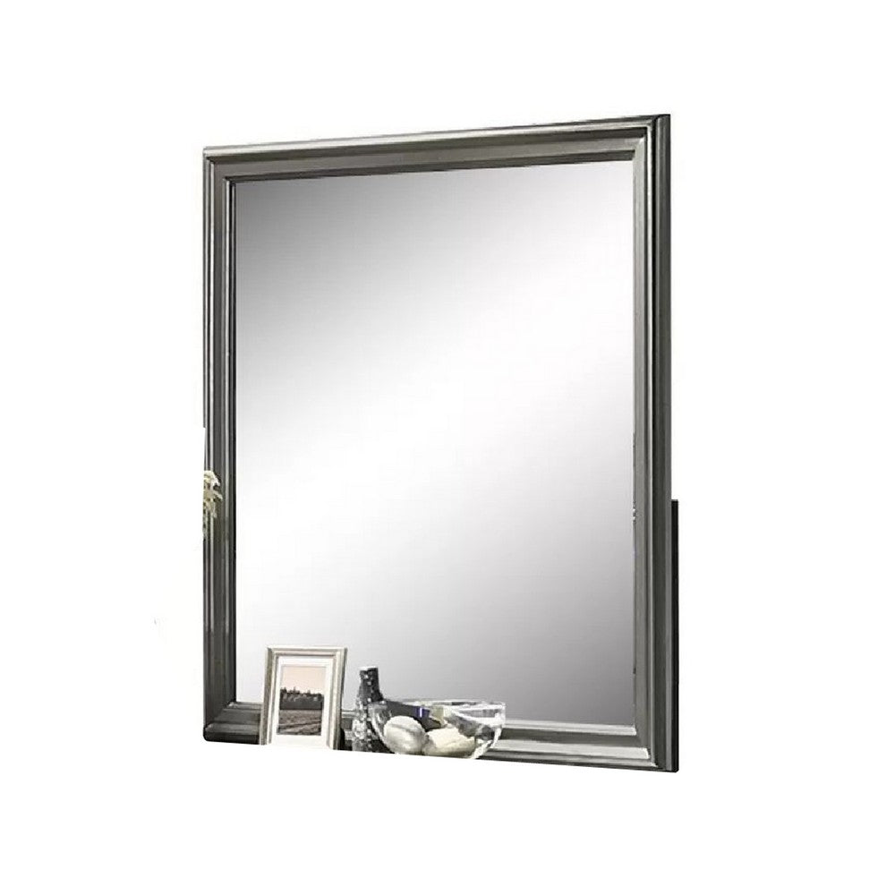 Modern Dresser Mirror, Dark Gray, Square 38 Inch Solid Wood Frame - BM341047
