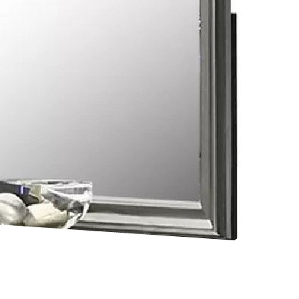 Modern Dresser Mirror, Dark Gray, Square 38 Inch Solid Wood Frame - BM341047