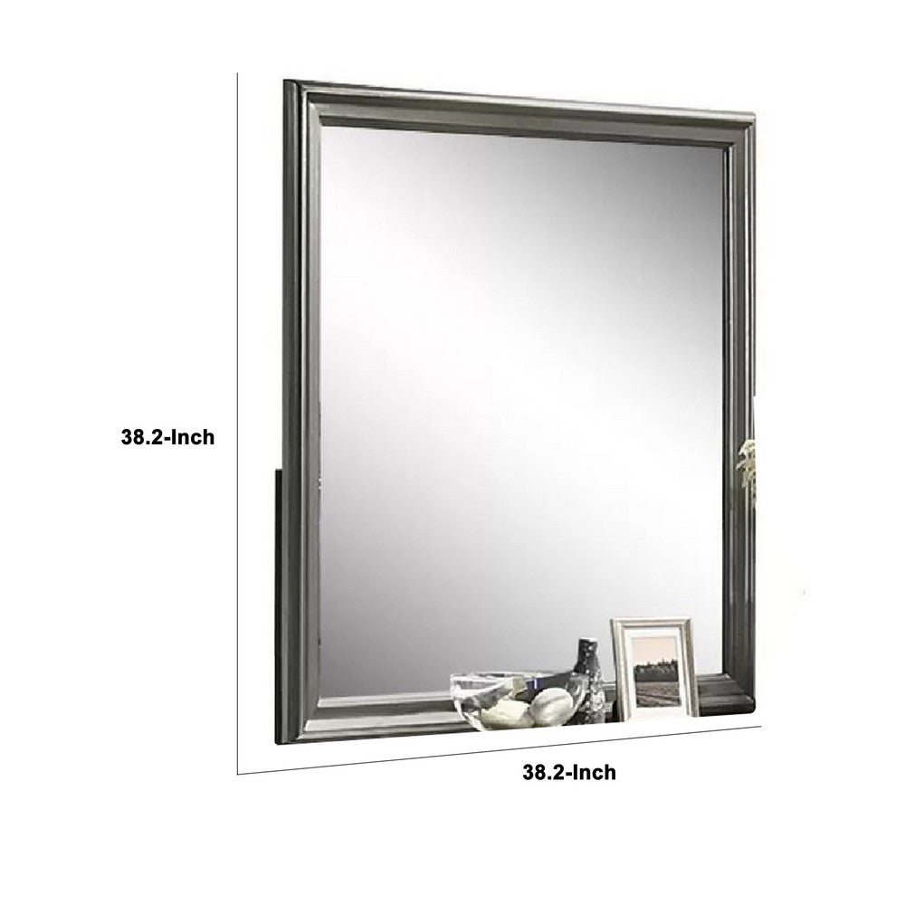 Modern Dresser Mirror, Dark Gray, Square 38 Inch Solid Wood Frame - BM341047