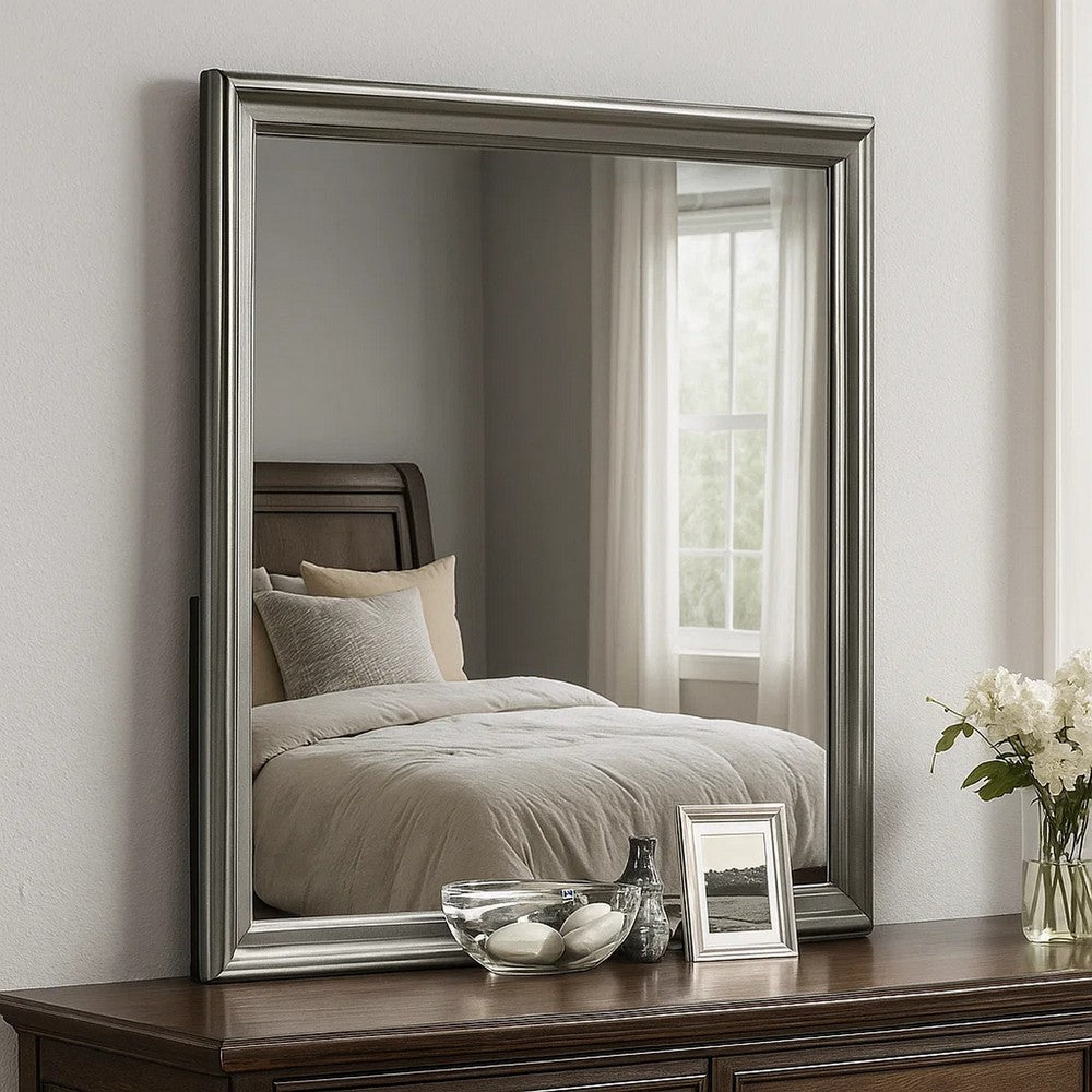 Modern Dresser Mirror, Dark Gray, Square 38 Inch Solid Wood Frame - BM341047