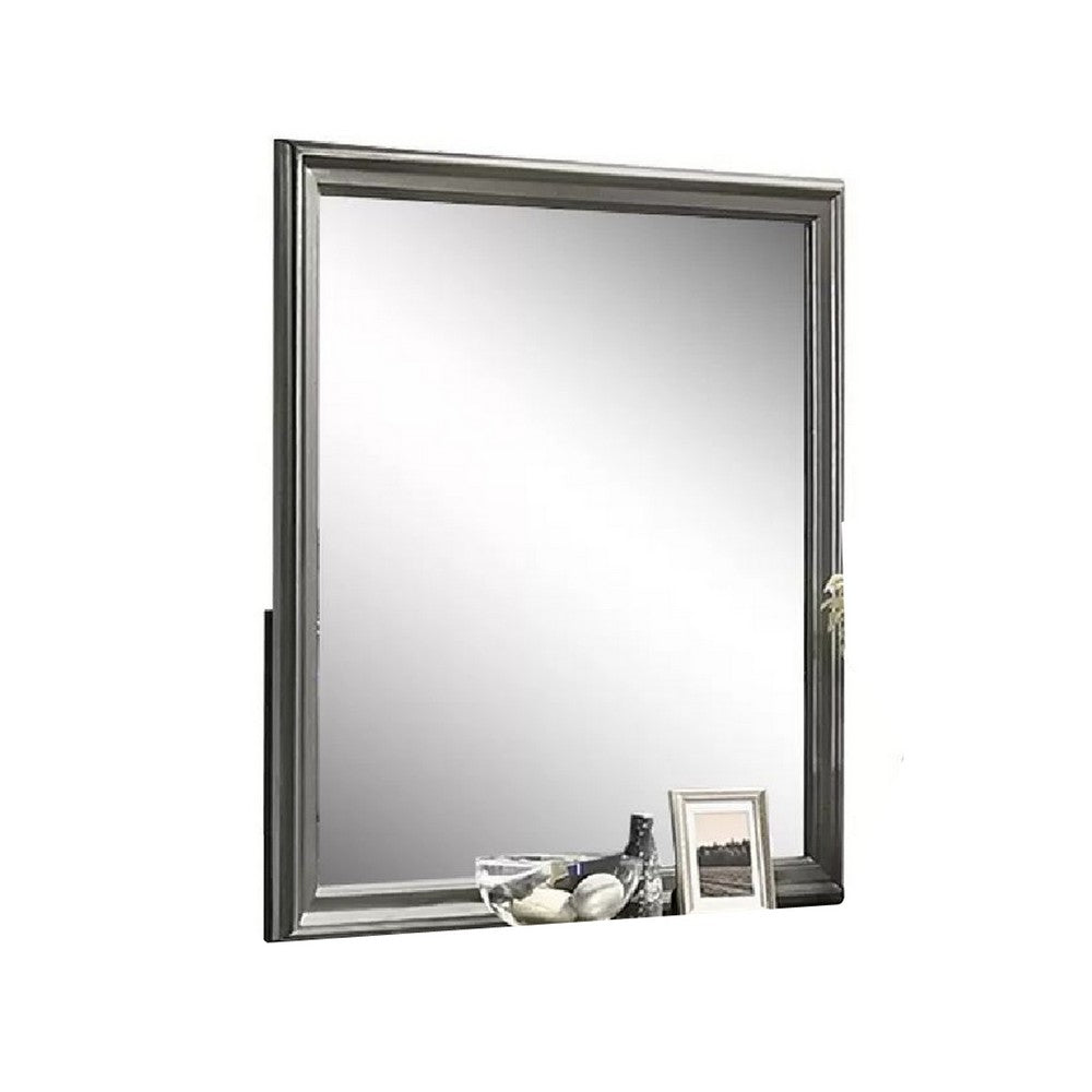 Modern Dresser Mirror, Dark Gray, Square 38 Inch Solid Wood Frame - BM341047