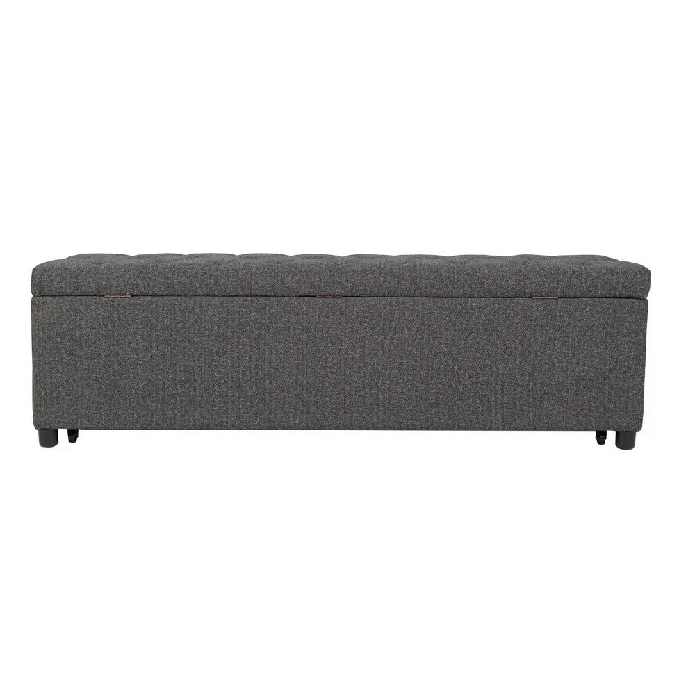Kenny Ottoman, Underseat Drawer, Blue-Gray Button Tufted Boucle, 60 Inch - BM341052