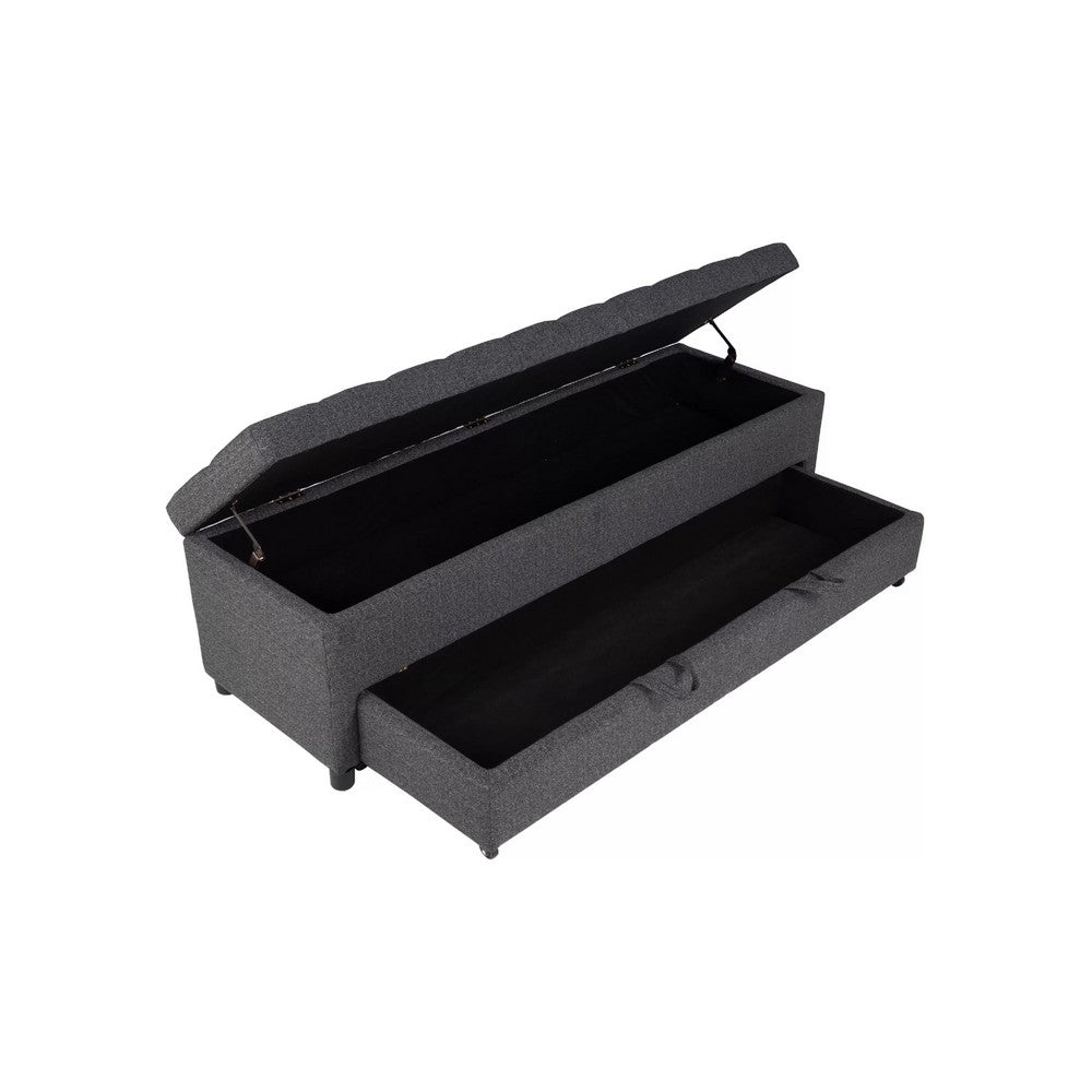 Kenny Ottoman, Underseat Drawer, Blue-Gray Button Tufted Boucle, 60 Inch - BM341052