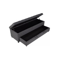 Kenny Ottoman, Underseat Drawer, Blue-Gray Button Tufted Boucle, 60 Inch - BM341052