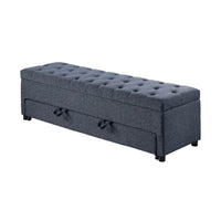 Kenny Ottoman, Underseat Drawer, Blue-Gray Button Tufted Boucle, 60 Inch - BM341052