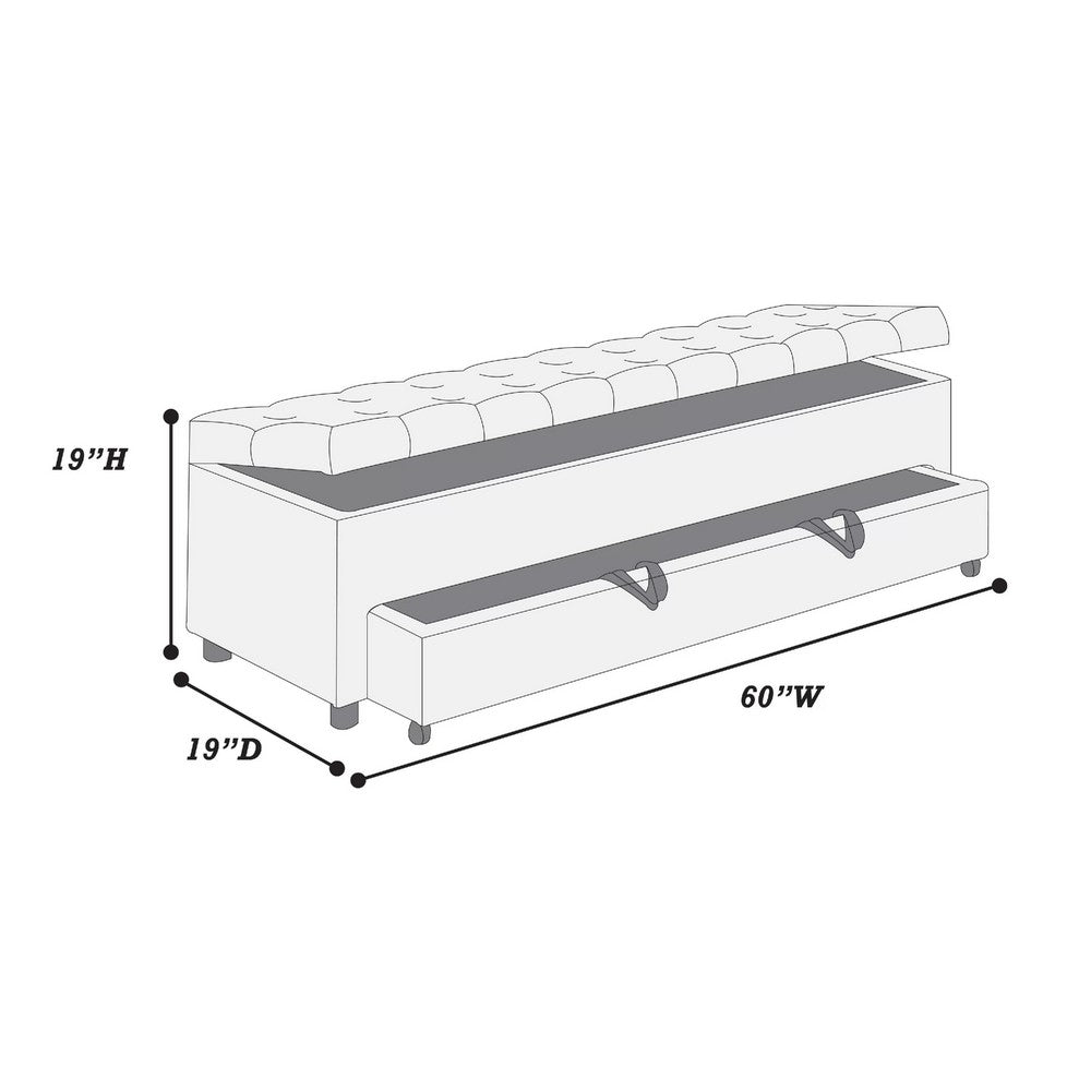 Kenny Ottoman, Underseat Drawer, Blue-Gray Button Tufted Boucle, 60 Inch - BM341052