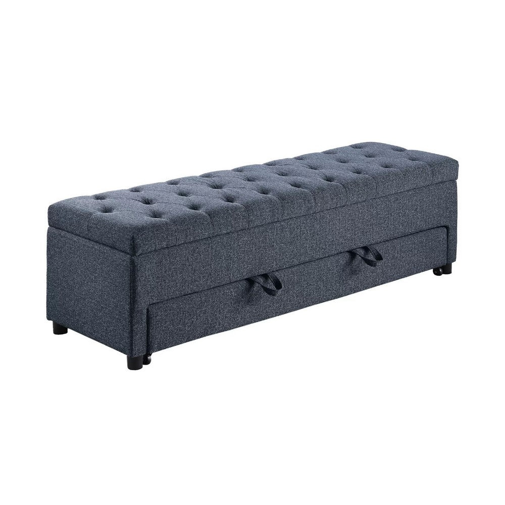 Kenny Ottoman, Underseat Drawer, Blue-Gray Button Tufted Boucle, 60 Inch - BM341052