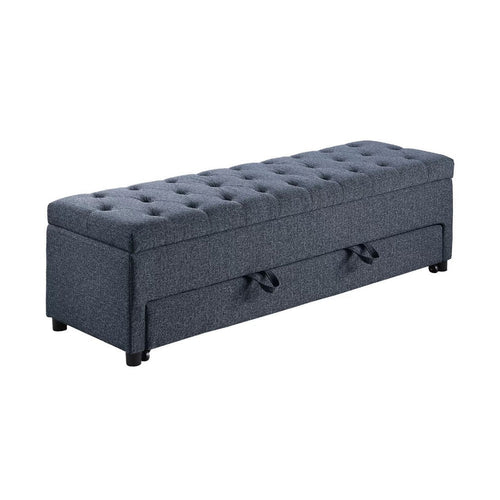 Kenny Ottoman, Underseat Drawer, Blue-Gray Button Tufted Boucle, 60 Inch - BM341052