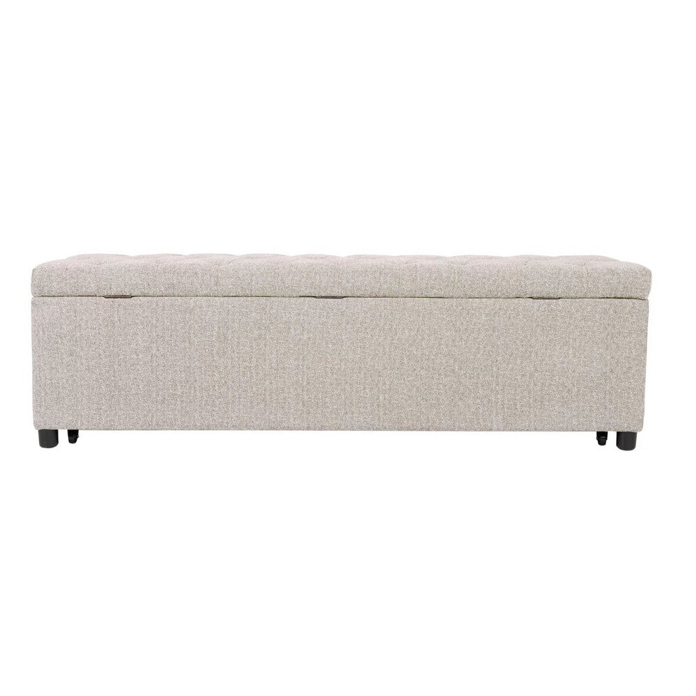 Kenny Ottoman, Underseat Drawer, Beige Button Tufted Boucle, 60 Inch - BM341053