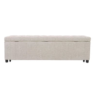 Kenny Ottoman, Underseat Drawer, Beige Button Tufted Boucle, 60 Inch - BM341053
