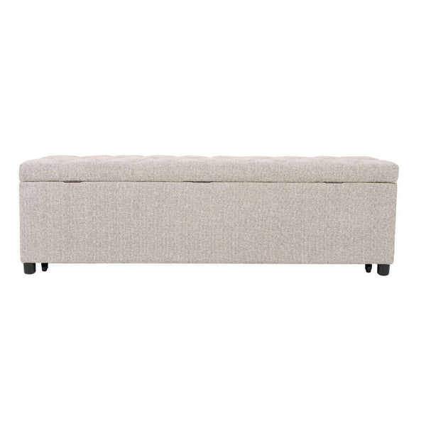 Kenny Ottoman, Underseat Drawer, Beige Button Tufted Boucle, 60 Inch - BM341053