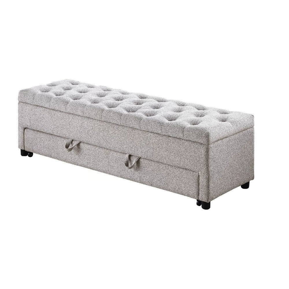 Kenny Ottoman, Underseat Drawer, Beige Button Tufted Boucle, 60 Inch - BM341053
