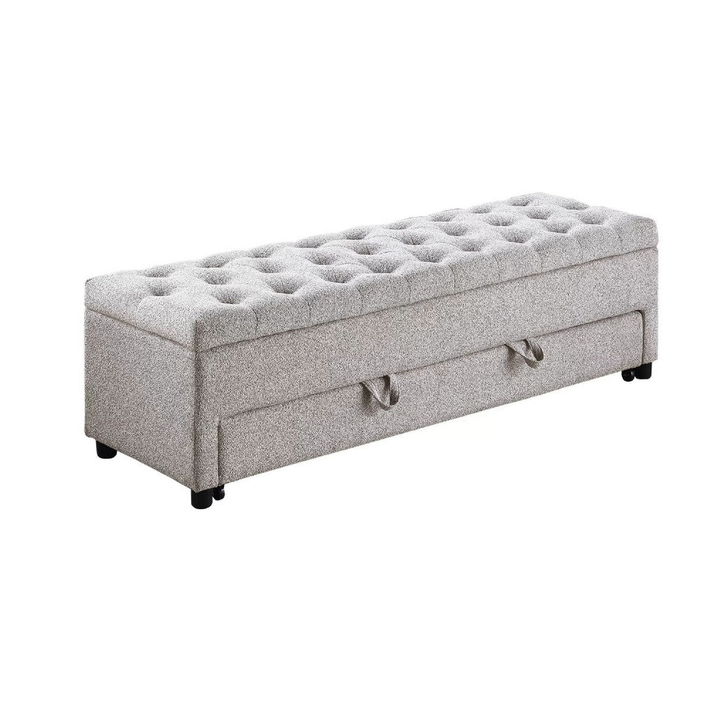 Kenny Ottoman, Underseat Drawer, Beige Button Tufted Boucle, 60 Inch - BM341053