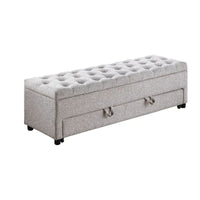 Kenny Ottoman, Underseat Drawer, Beige Button Tufted Boucle, 60 Inch - BM341053