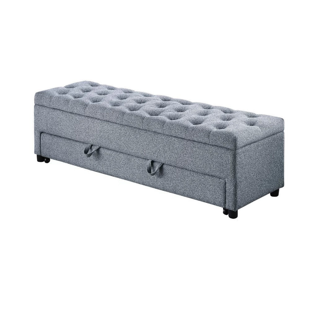 Kenny Ottoman, Underseat Drawer, Gray Button Tufted Boucle 60 Inch - BM341054