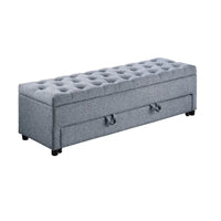 Kenny Ottoman, Underseat Drawer, Gray Button Tufted Boucle 60 Inch - BM341054