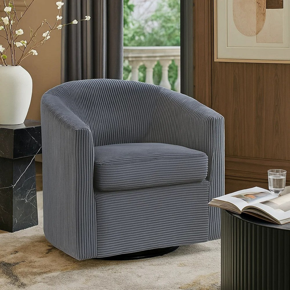 Celina Swivel Chair with Barrel Style Curved Back, Dark Gray Corduroy - BM341055