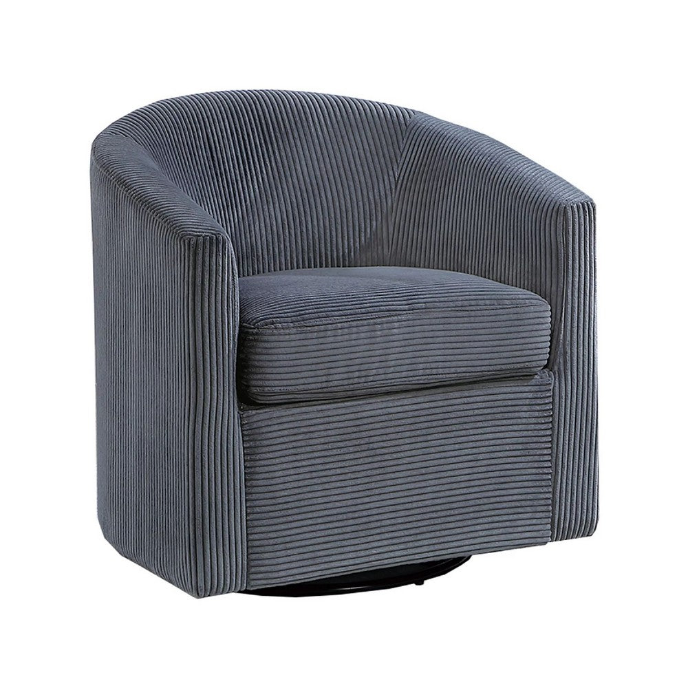 Celina Swivel Chair with Barrel Style Curved Back, Dark Gray Corduroy - BM341055