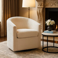 Celina Swivel Chair with Barrel Style Curved Back, Beige Corduroy - BM341056